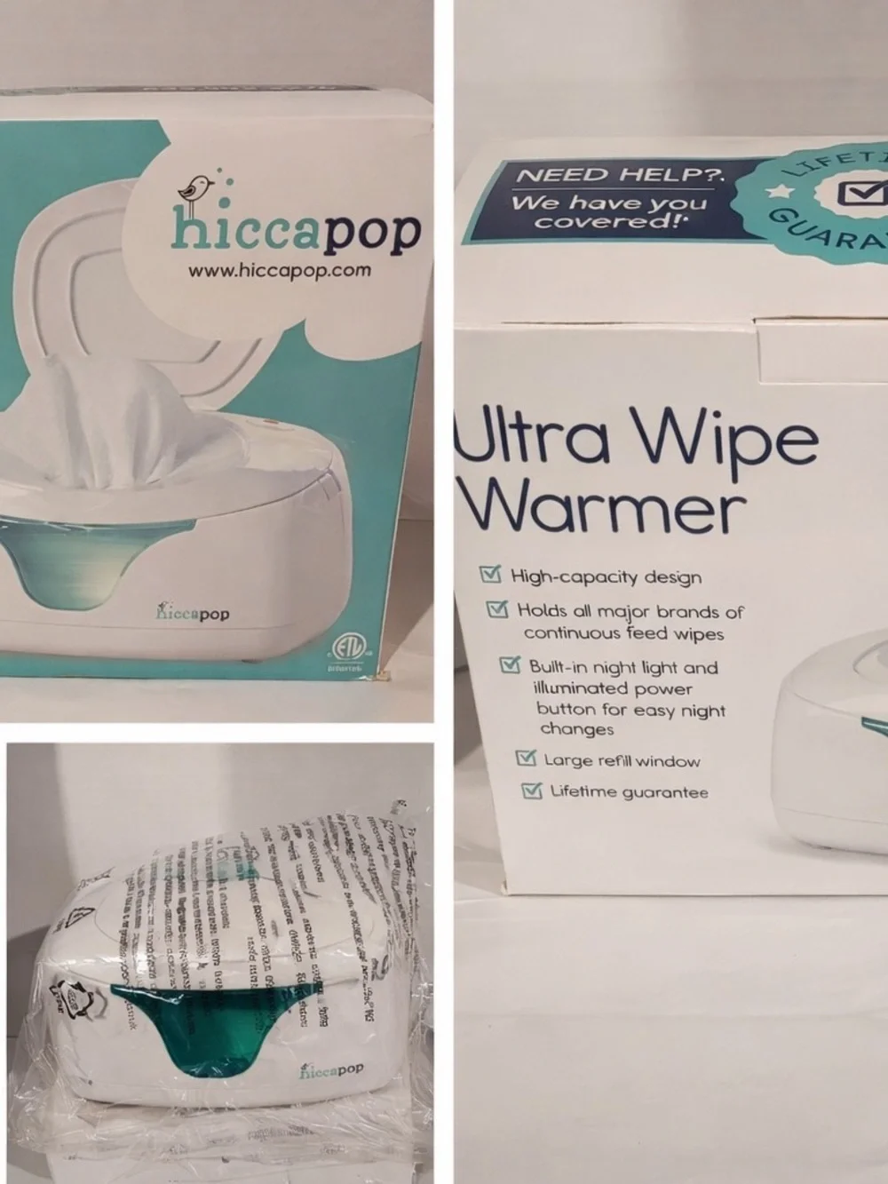 hiccapop Ultra Wipe Warmer in Teal and White